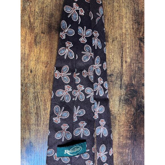 1970s Resilio Brown Orange Tennis Croquet Sports Academic Old Money Linen Tie - Picture 9 of 10